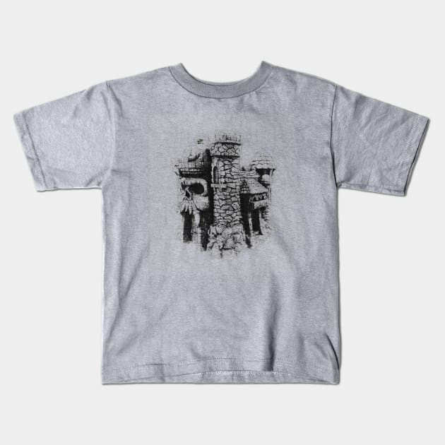 Castle Grayskull Pencil Sketch Kids T-Shirt by Blind Man Studio